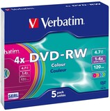 Диск DVD-RW Verbatim 4.7Gb 4x Slim Color (5шт) (43563)