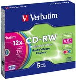 Диск CD-RW Verbatim 700Mb 10x DataLife+ Slim Color (5шт) (43167)