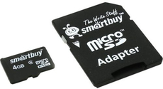Карта памяти 4Gb MicroSD SmartBuy Class 4 + SD адаптер (SB4GBSDCL4-01)