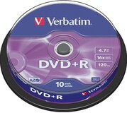 Диск DVD+R Verbatim 4.7Gb 16x Cake Box (10шт) (43498)