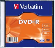 Диск DVD-R Verbatim 4.7Gb 16x Slim Case (1шт) (43547)
