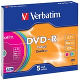 Диск DVD-R Verbatim 4.7Gb 16x Slim Color (5шт) (43557)