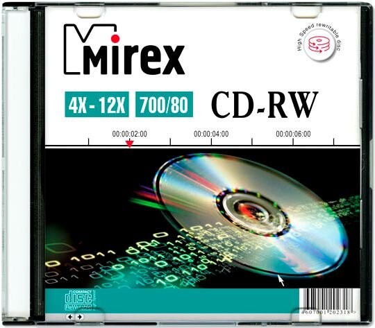 Диск CD-RW Mirex 700Mb 12x Slim Case (1шт) (202318)