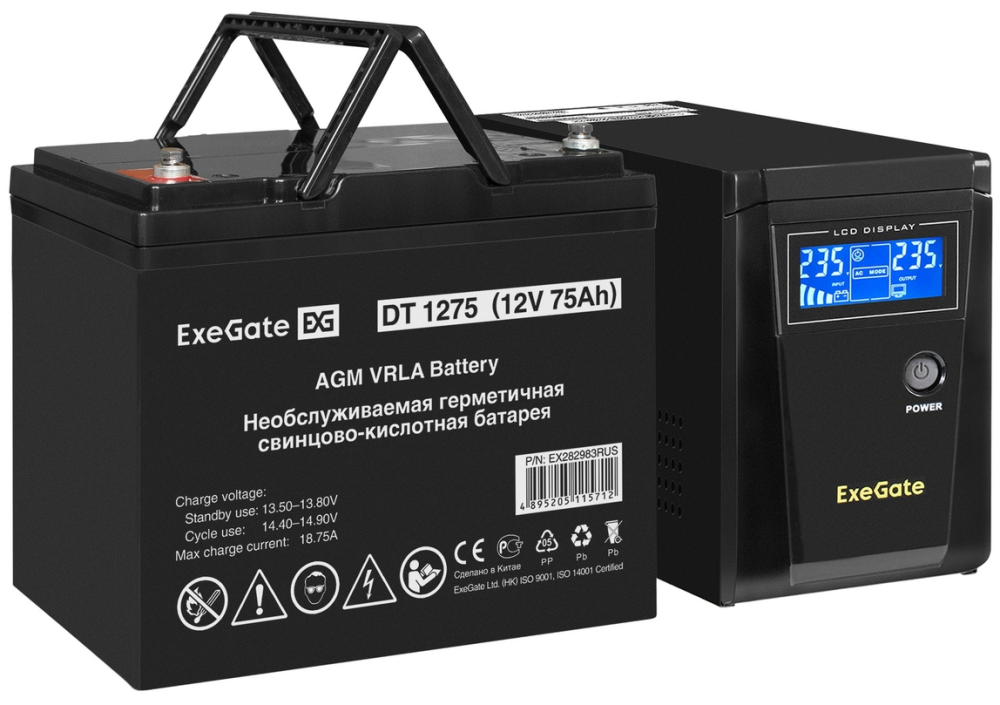 ExeGate SineTower SZ-600.LCD.AVR.1SH + DT 1275 (75Ач)