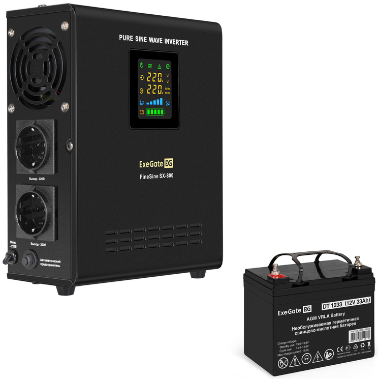 ExeGate FineSine SX-800.LCD.AVR.2SH + DT 1233 (33Ач)