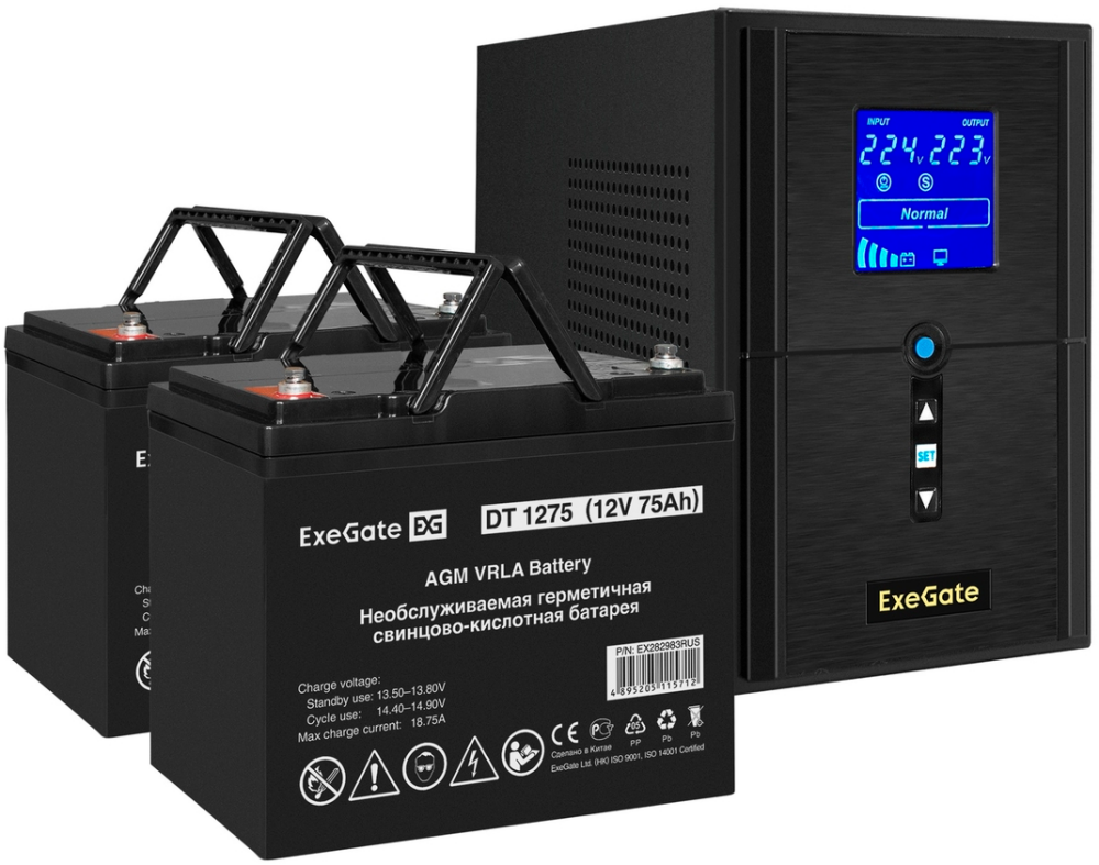 ExeGate SineTower SZ-1500.LCD.AVR.2SH.1C13.USB + 2x DT 1275 (75Ач)