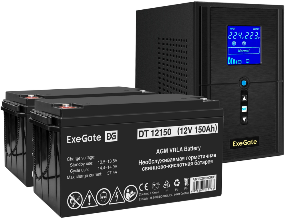 ExeGate SineTower SZ-1000.LCD.AVR.2SH.1C13.USB + 2x DT 12150 (150Ач)