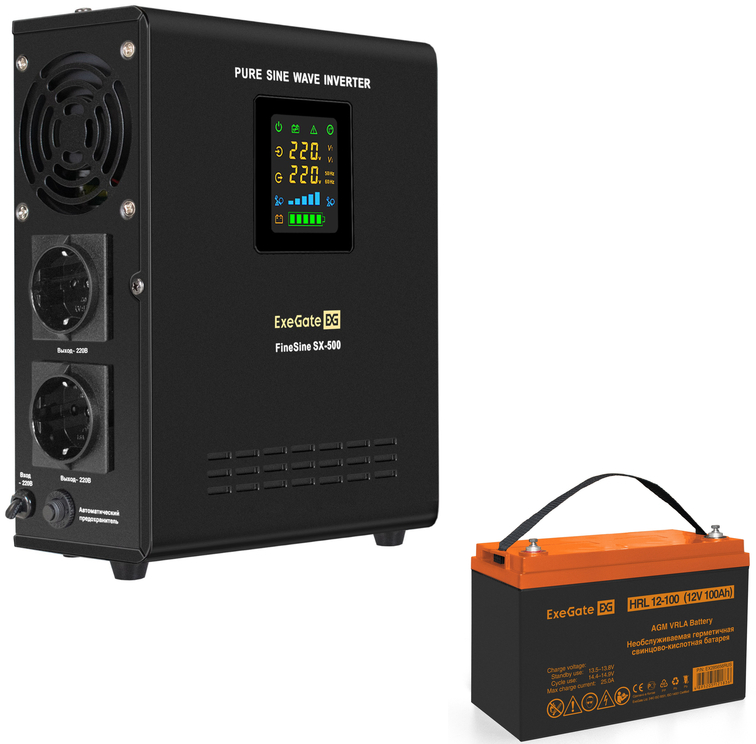 ExeGate FineSine SX-500.LCD.AVR.2SH + HRL 12-100 (100Ач)