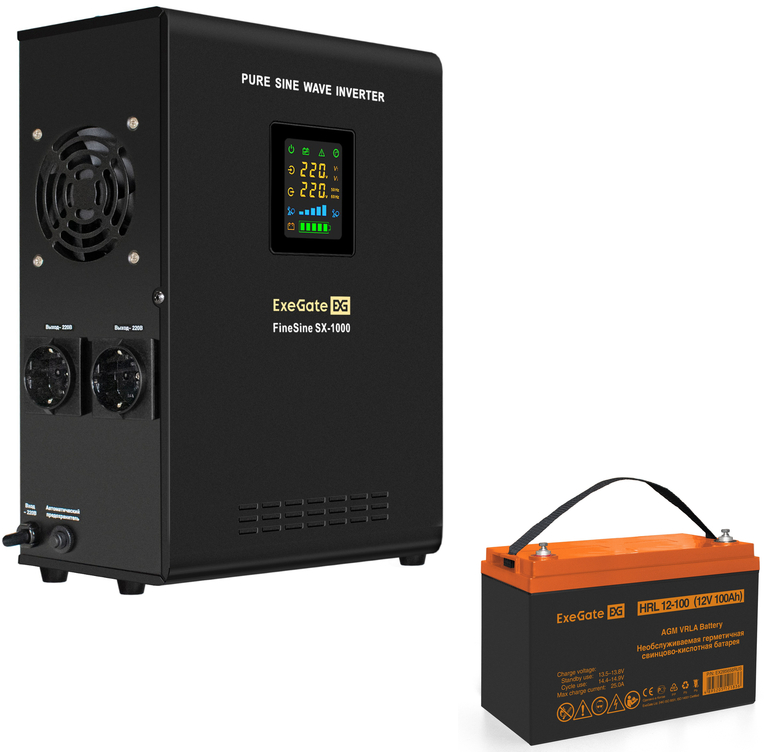 ExeGate FineSine SX-1000.LCD.AVR.2SH + HRL 12-100 (100Ач)