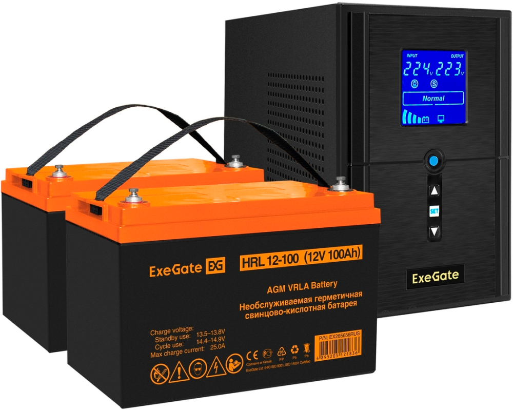 ExeGate SineTower SZ-1000.LCD.AVR.2SH.1C13.USB + 2x HRL 12-100 (100Ач)