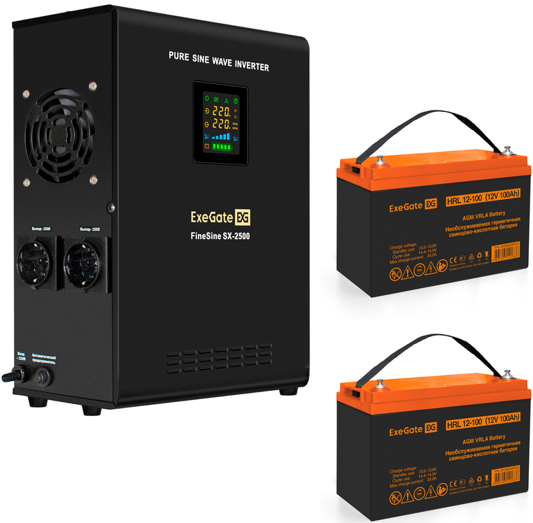 ExeGate FineSine SX-2500.LCD.AVR.2SH + 2x HRL 12-100 (100Ач)