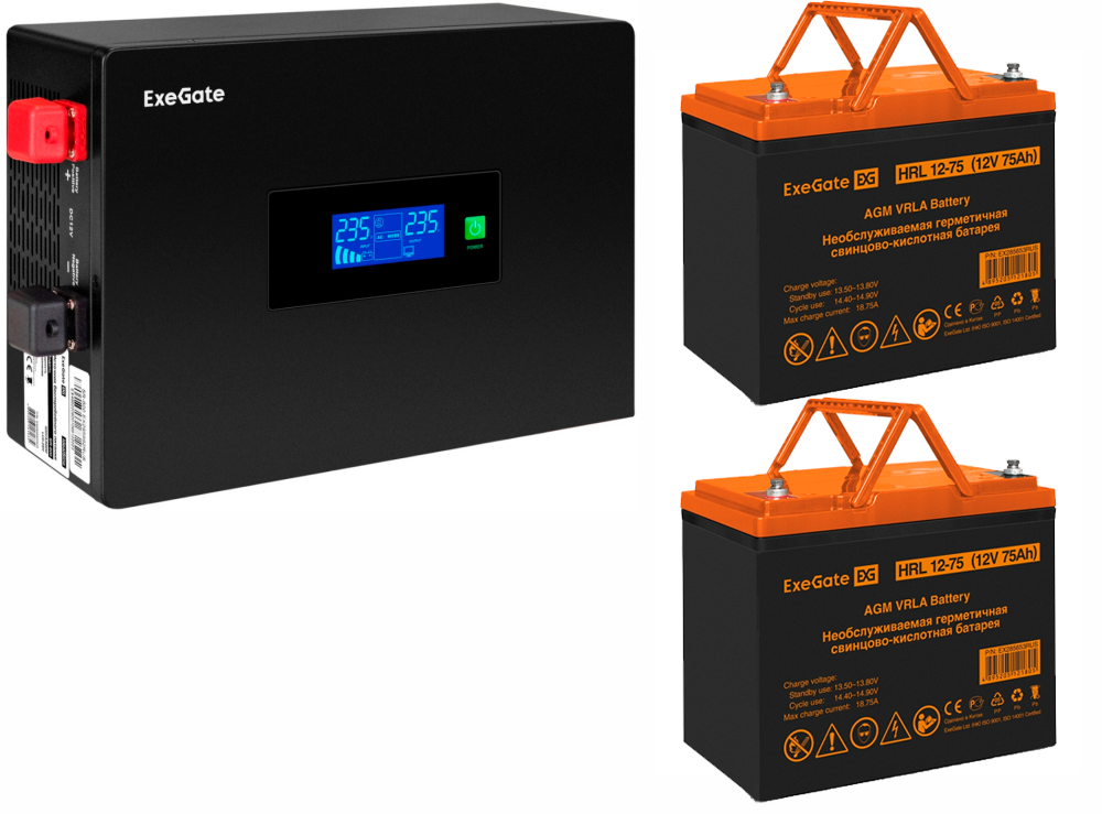 ExeGate IdealSine SR-1500.LCD.2SH + 2x HRL 12-75 (75Ач)