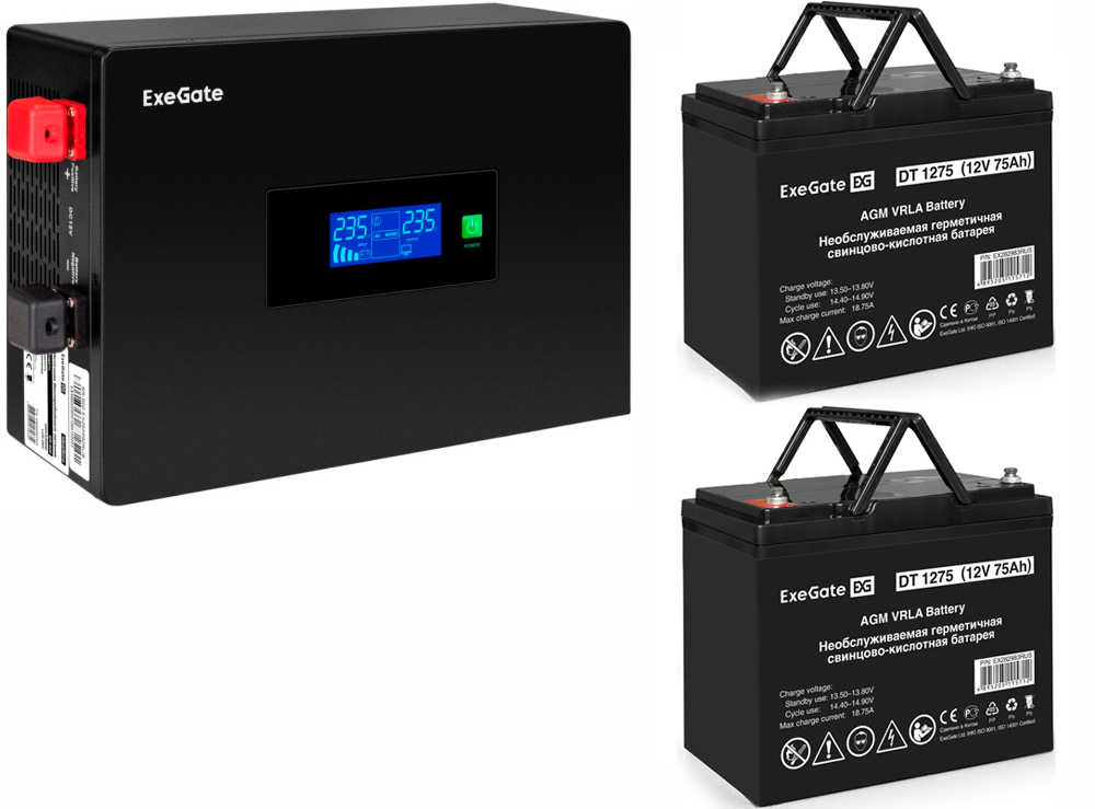 ExeGate IdealSine SR-1500.LCD.2SH + 2x DT 1275 (75Ач)