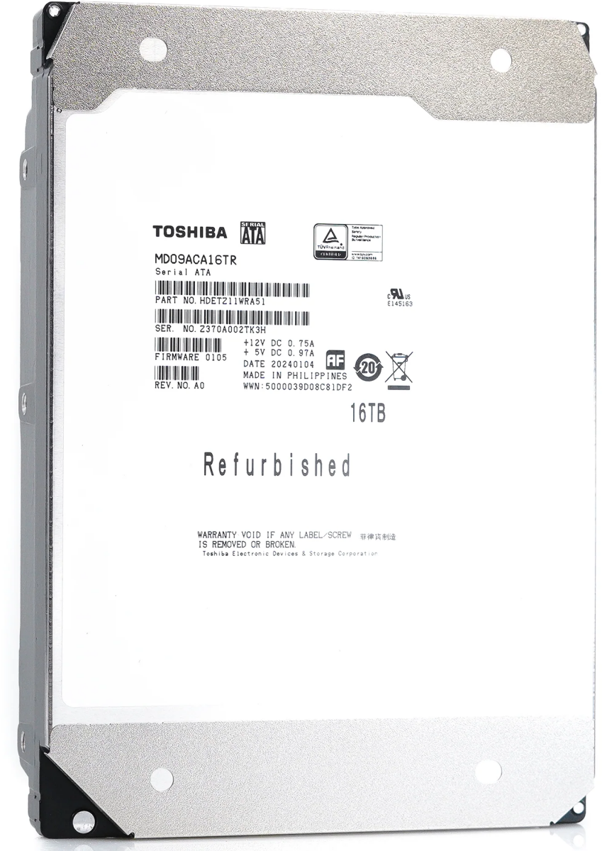 16TB SATA-III Toshiba MD09 (MD09ACA16TR) Factory Recertified