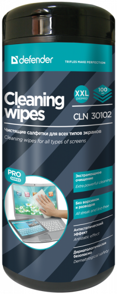 Defender CLN 30102 салфетки для очистки ЖК-мониторов, 100 шт влажных